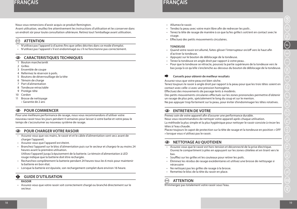 Français | Remington F3800 User Manual | Page 10 / 55