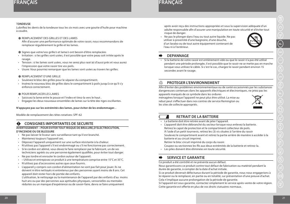 Français | Remington F3800 User Manual | Page 11 / 55