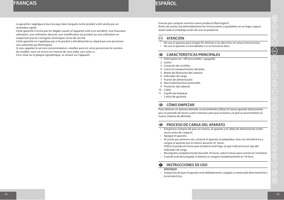 Español français | Remington F3800 User Manual | Page 12 / 55