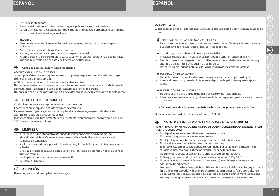 Español | Remington F3800 User Manual | Page 13 / 55