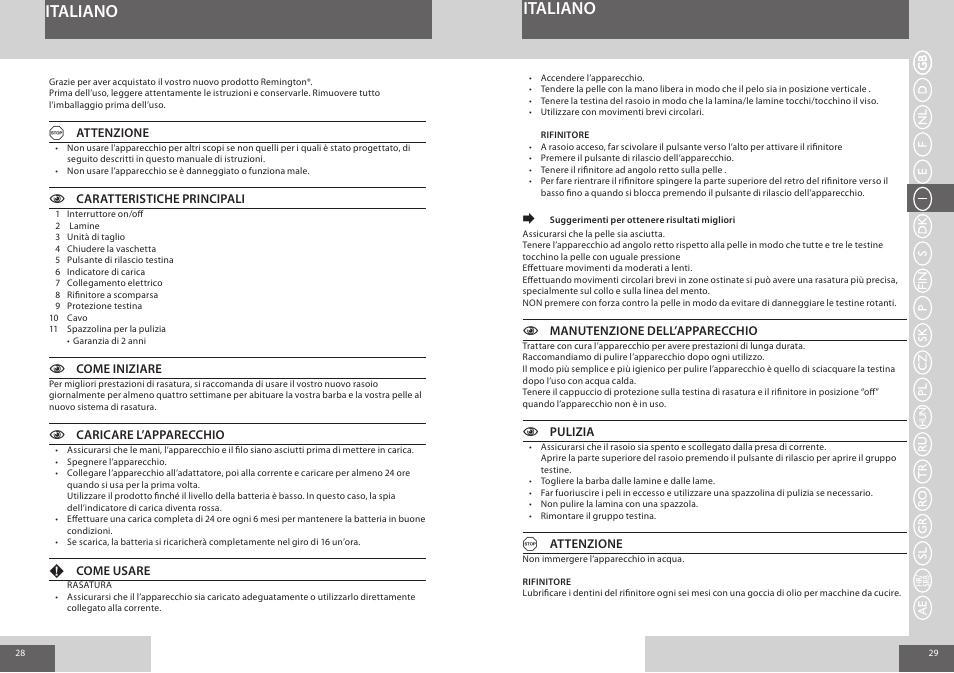 Italiano | Remington F3800 User Manual | Page 15 / 55