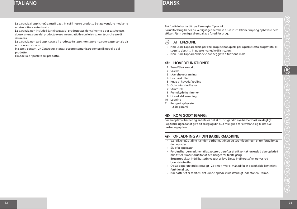 Italiano dansk | Remington F3800 User Manual | Page 17 / 55