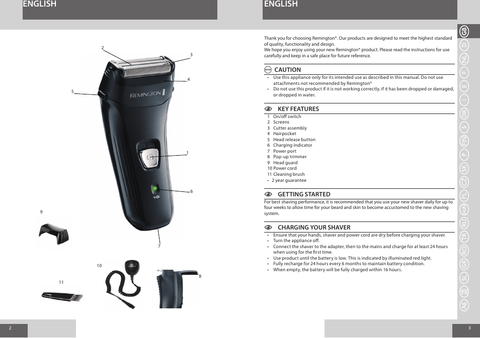 English | Remington F3800 User Manual | Page 2 / 55