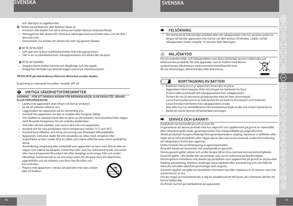 Svenska | Remington F3800 User Manual | Page 21 / 55