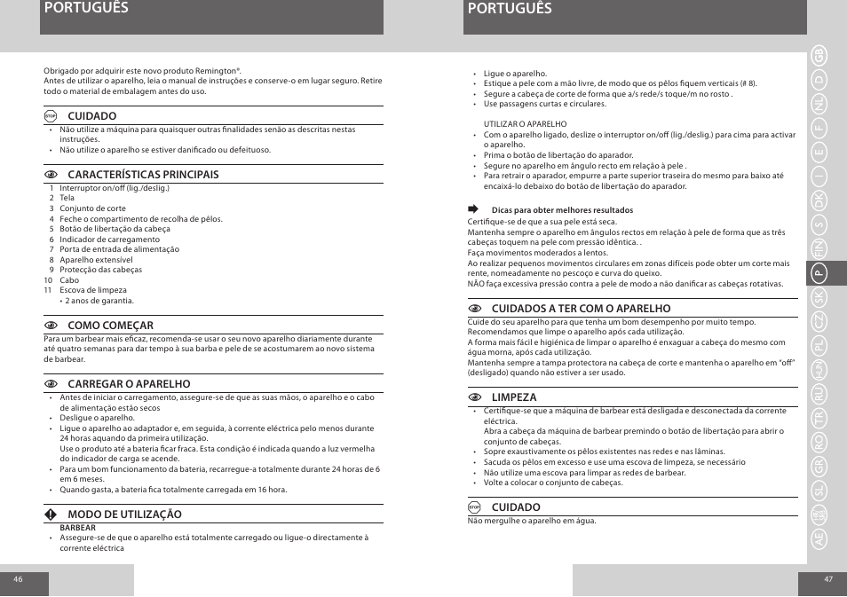 Português | Remington F3800 User Manual | Page 24 / 55