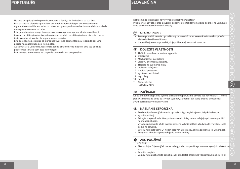 Português slovenčina | Remington F3800 User Manual | Page 26 / 55