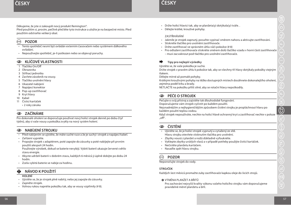 Česky | Remington F3800 User Manual | Page 29 / 55