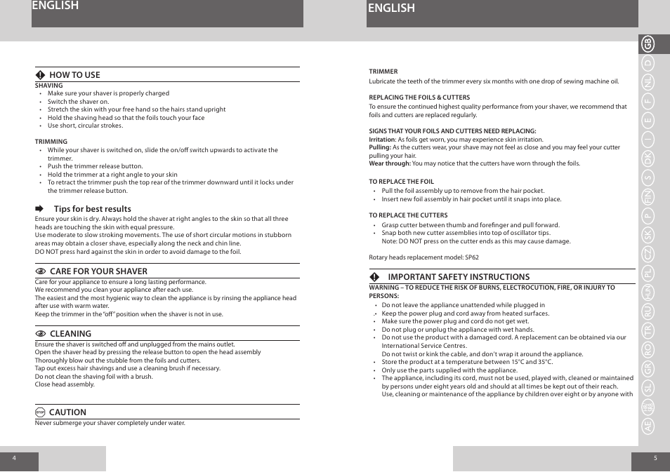 English | Remington F3800 User Manual | Page 3 / 55