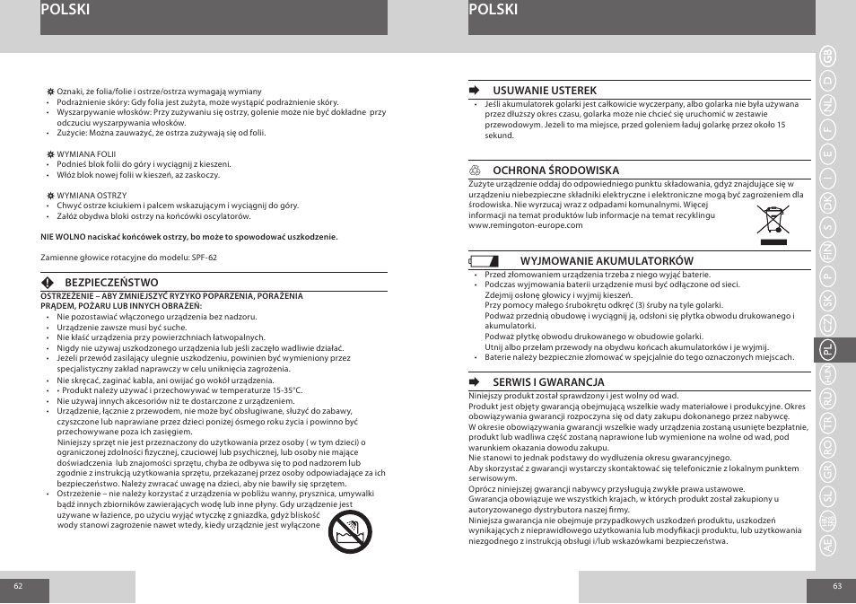 Polski | Remington F3800 User Manual | Page 32 / 55