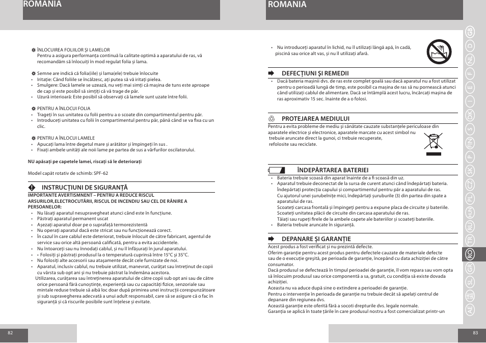 Romania | Remington F3800 User Manual | Page 42 / 55