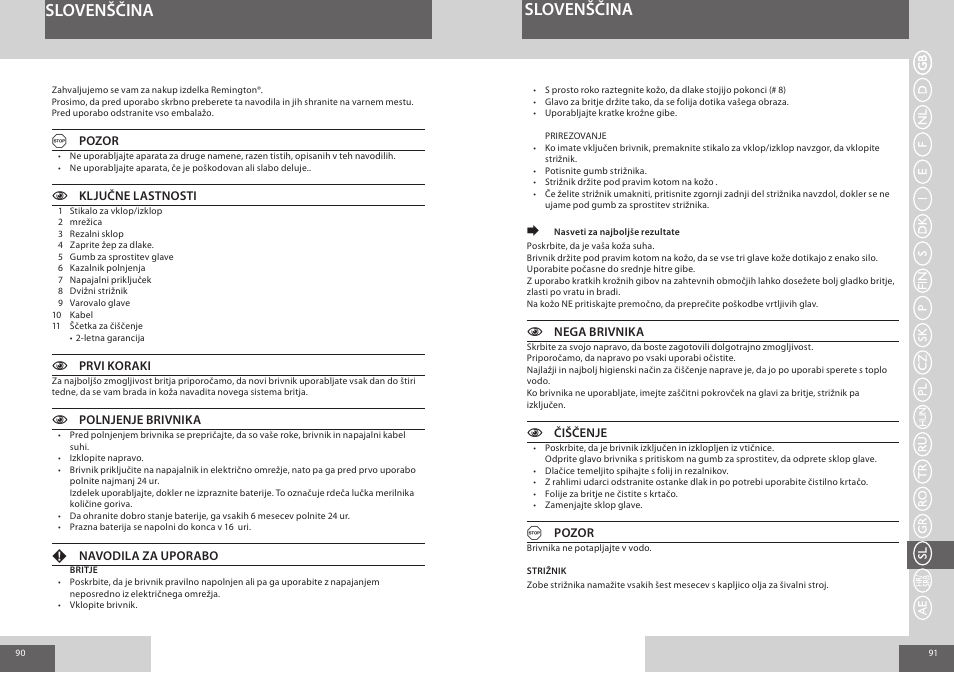 Slovenščina | Remington F3800 User Manual | Page 46 / 55