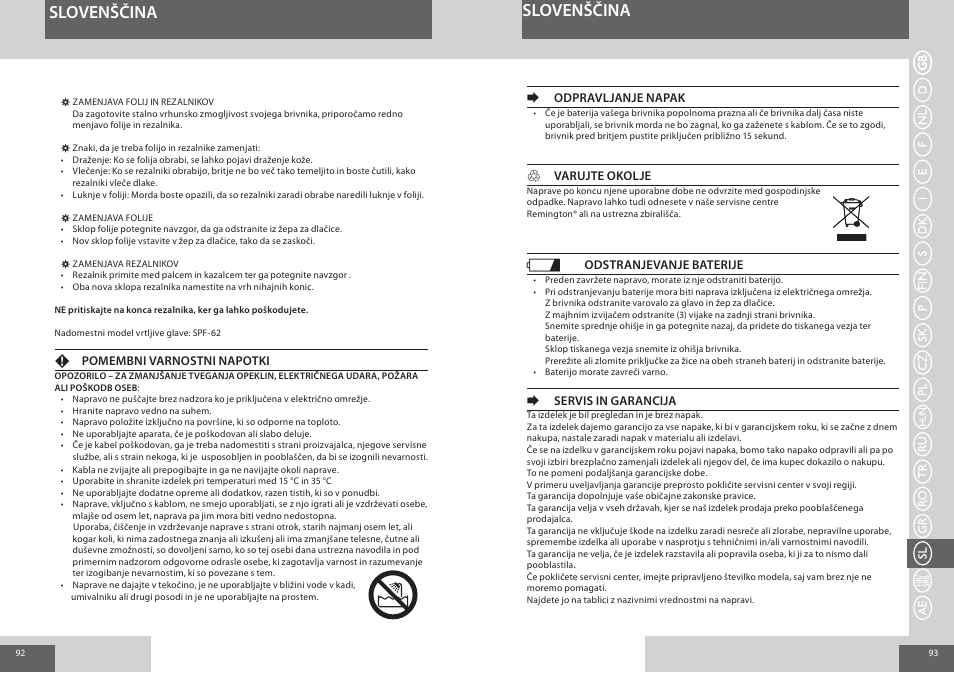 Slovenščina | Remington F3800 User Manual | Page 47 / 55