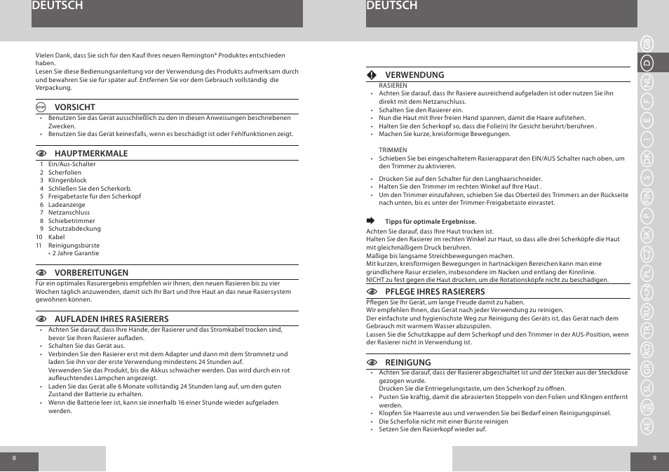 Deutsch | Remington F3800 User Manual | Page 5 / 55