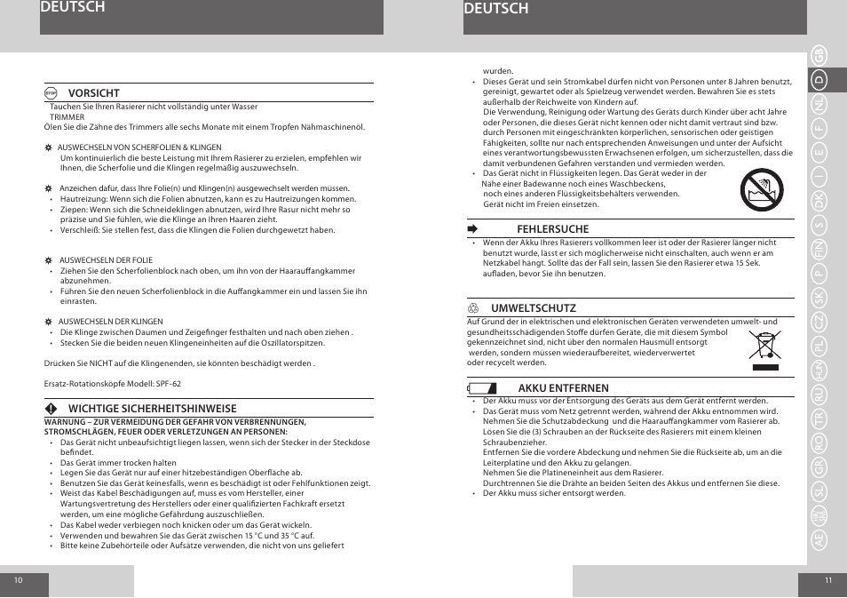 Deutsch | Remington F3800 User Manual | Page 6 / 55