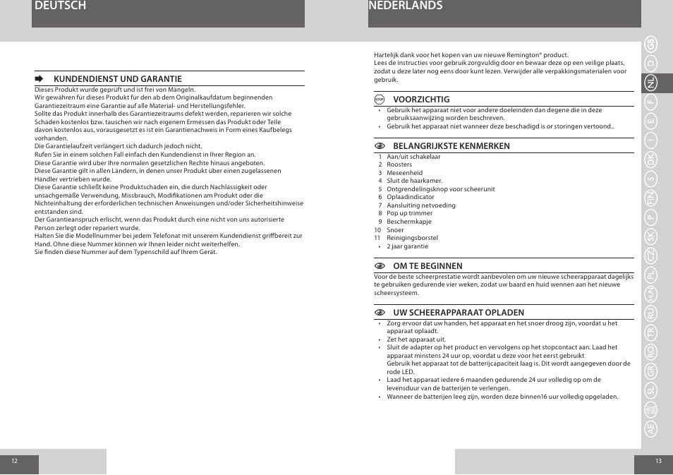 Nederlands deutsch | Remington F3800 User Manual | Page 7 / 55