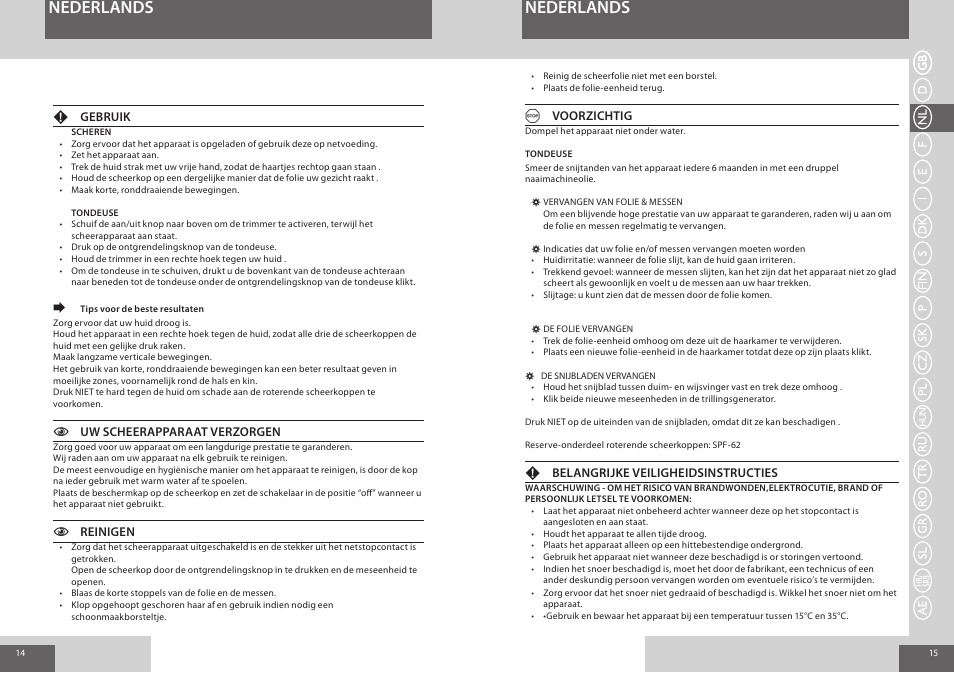 Nederlands | Remington F3800 User Manual | Page 8 / 55