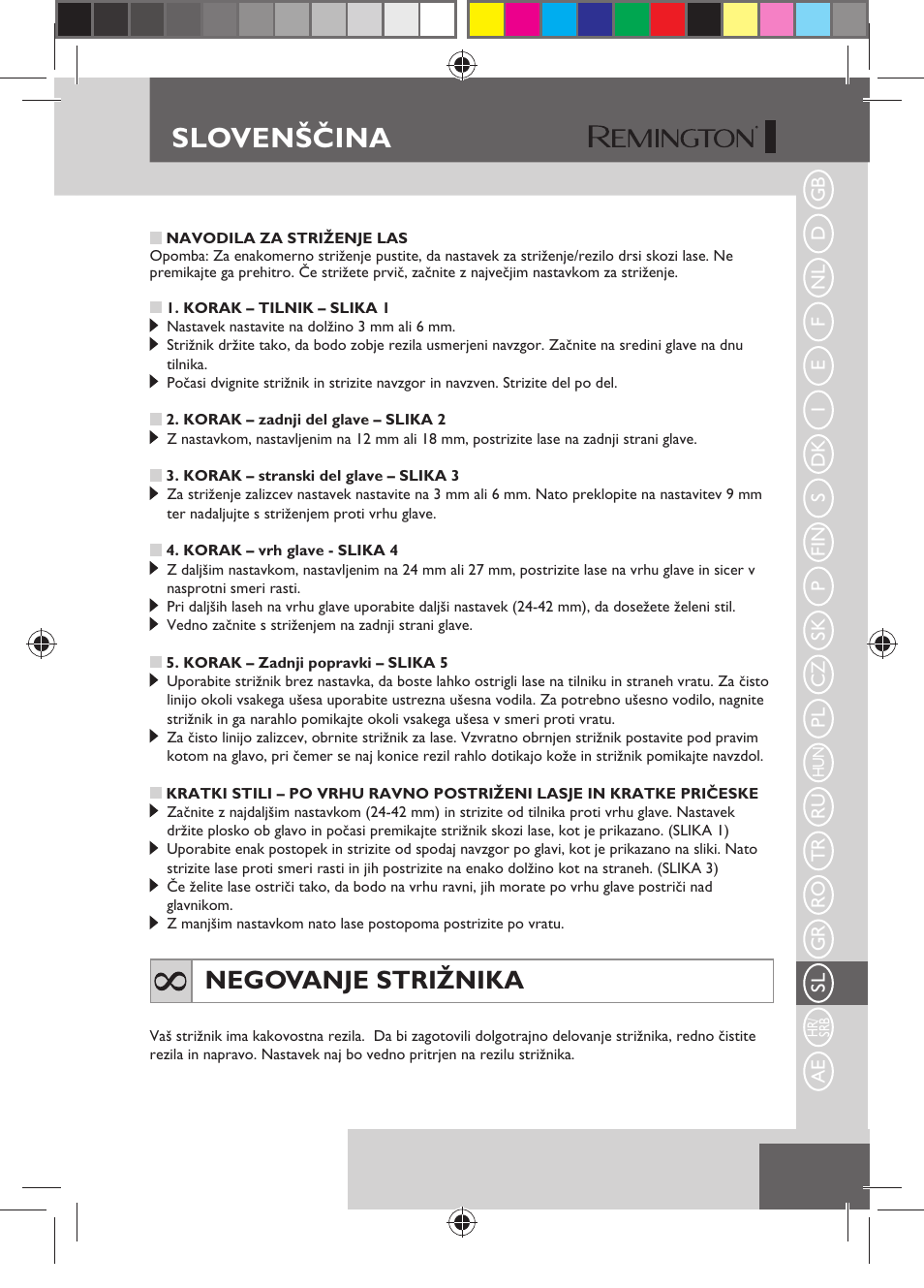 Slovenščina, Negovanje strižnika | Remington HC5150 User Manual | Page 109 / 125