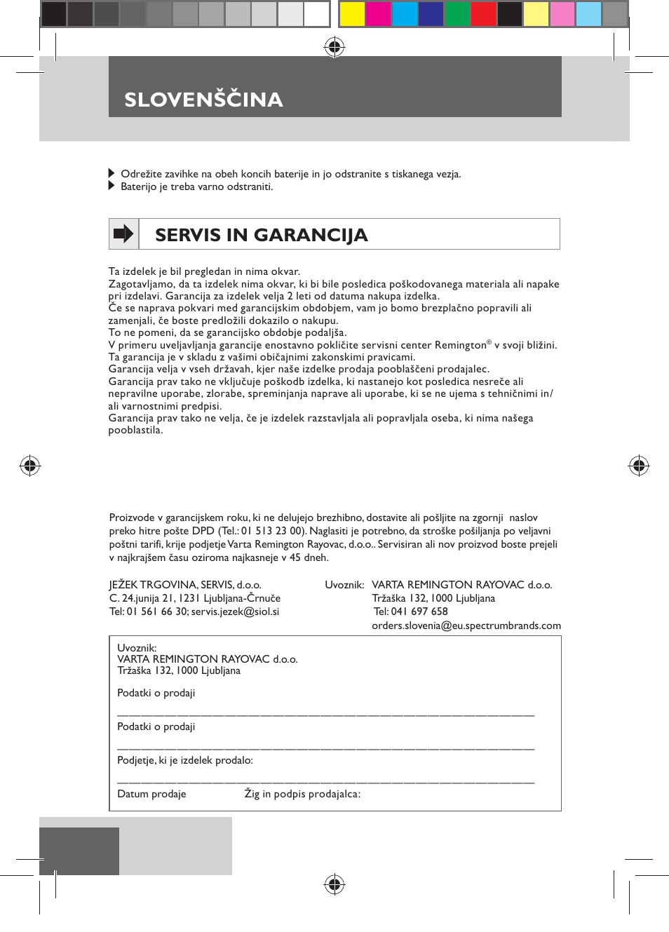 Slovenščina, Servis in garancija | Remington HC5150 User Manual | Page 112 / 125