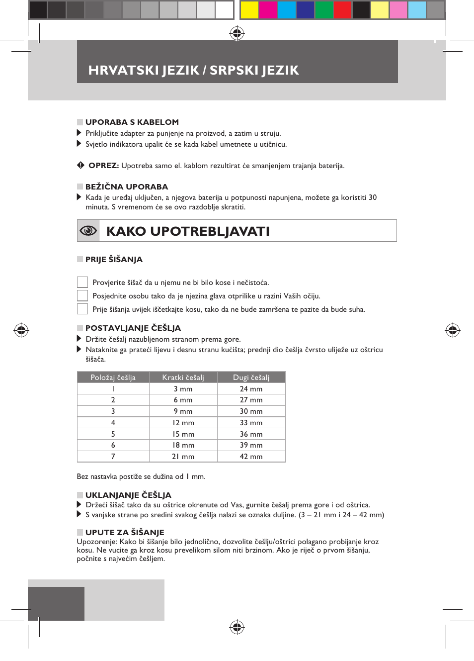 Hrvatski jezik / srpski jezik, Kako upotrebljavati | Remington HC5150 User Manual | Page 114 / 125