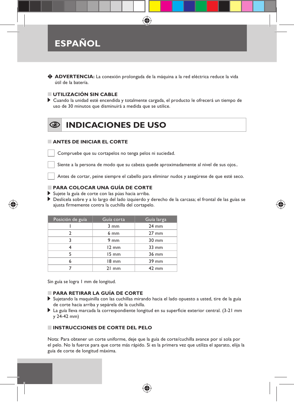 Español, Indicaciones de uso | Remington HC5150 User Manual | Page 28 / 125