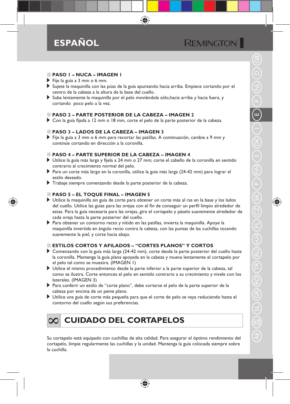 Español, Cuidado del cortapelos | Remington HC5150 User Manual | Page 29 / 125