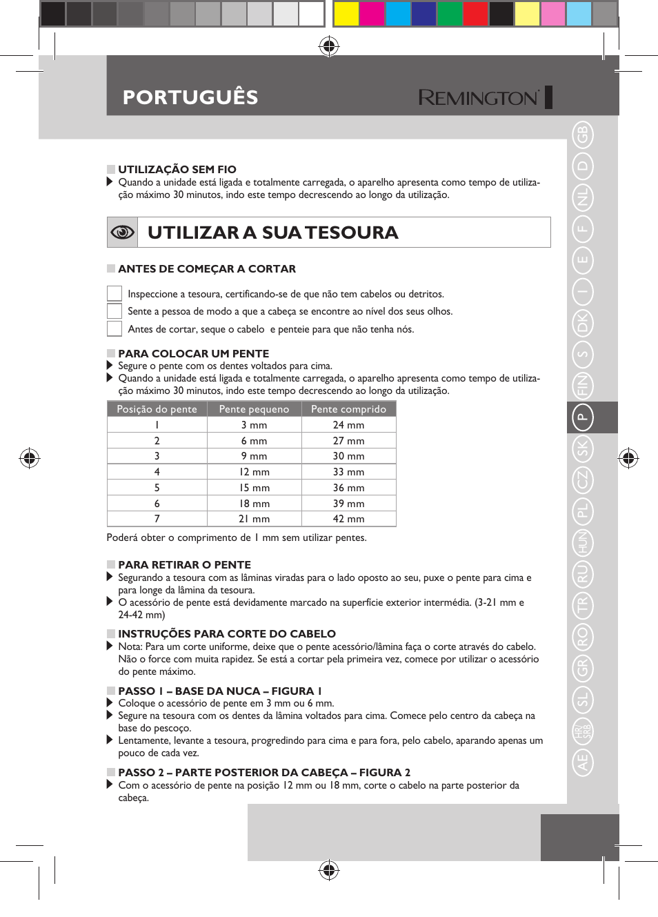 Português, Utilizar a sua tesoura | Remington HC5150 User Manual | Page 55 / 125