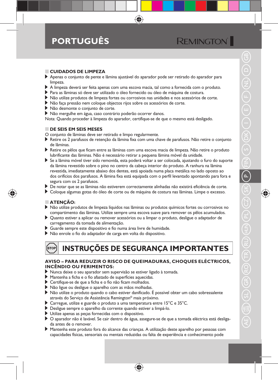 Português, Instruções de segurança importantes | Remington HC5150 User Manual | Page 57 / 125