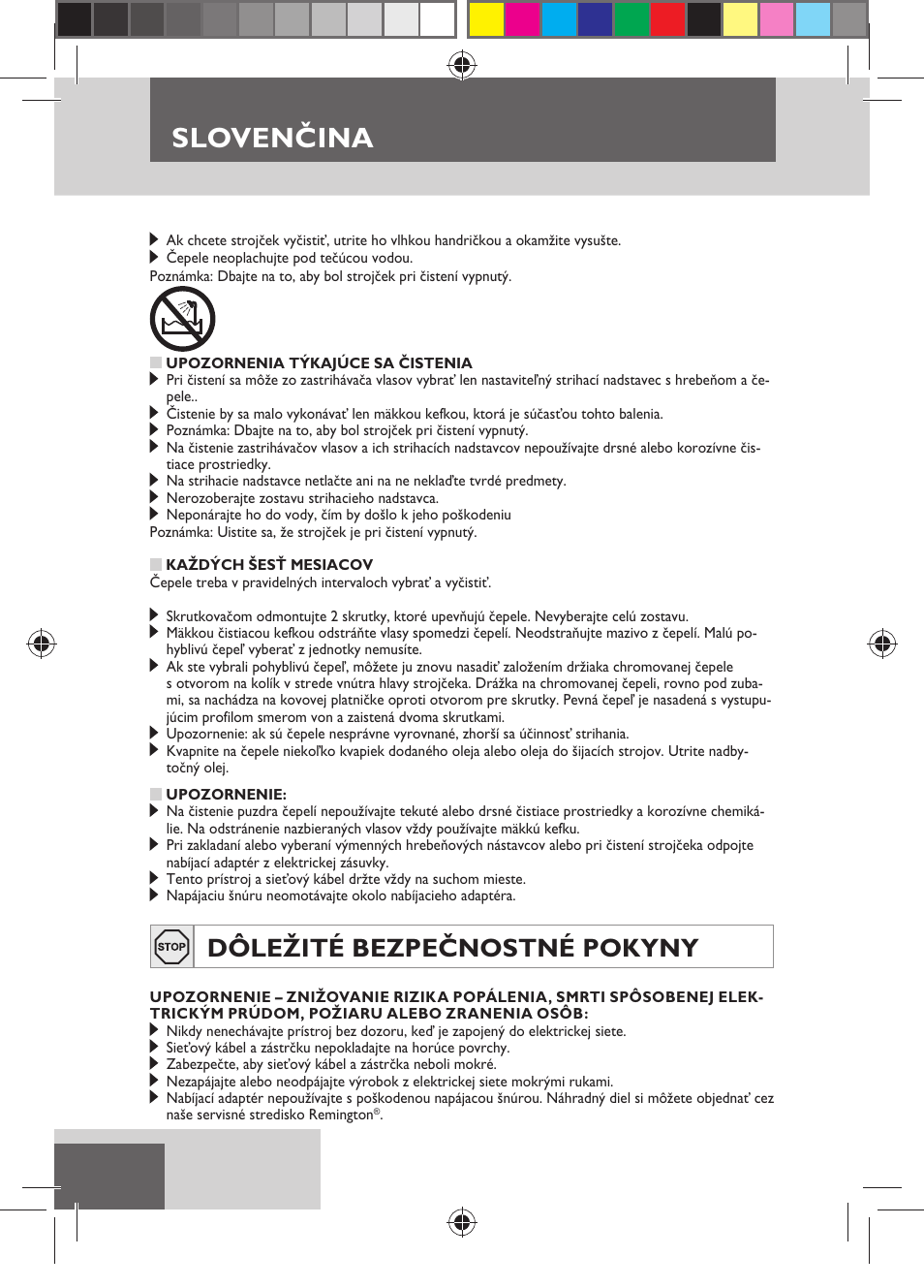 Slovenčina, Dôležité bezpečnostné pokyny | Remington HC5150 User Manual | Page 62 / 125