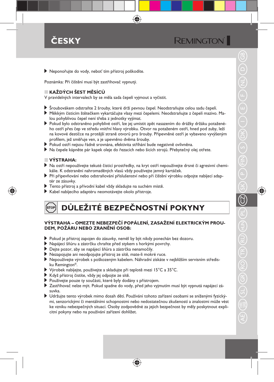 Česky, Důležité bezpečnostní pokyny | Remington HC5150 User Manual | Page 67 / 125