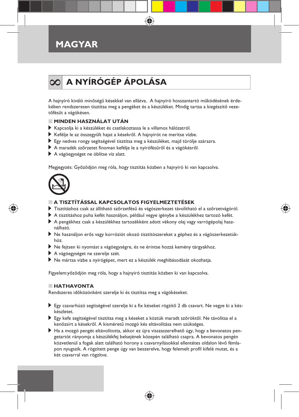 Magyar, A nyírógép ápolása | Remington HC5150 User Manual | Page 78 / 125