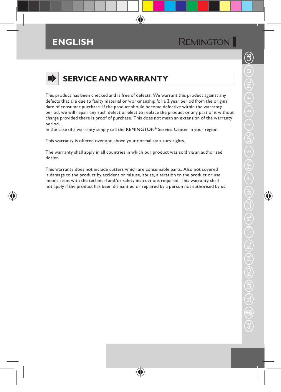 English, Service and warranty | Remington HC5150 User Manual | Page 9 / 125