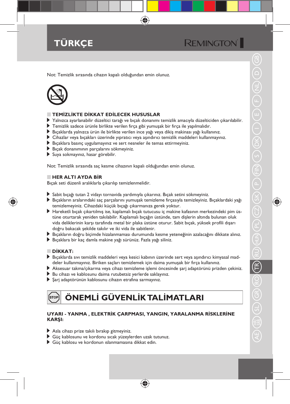 Türkçe, Önemli güvenlik talimatlari | Remington HC5150 User Manual | Page 91 / 125