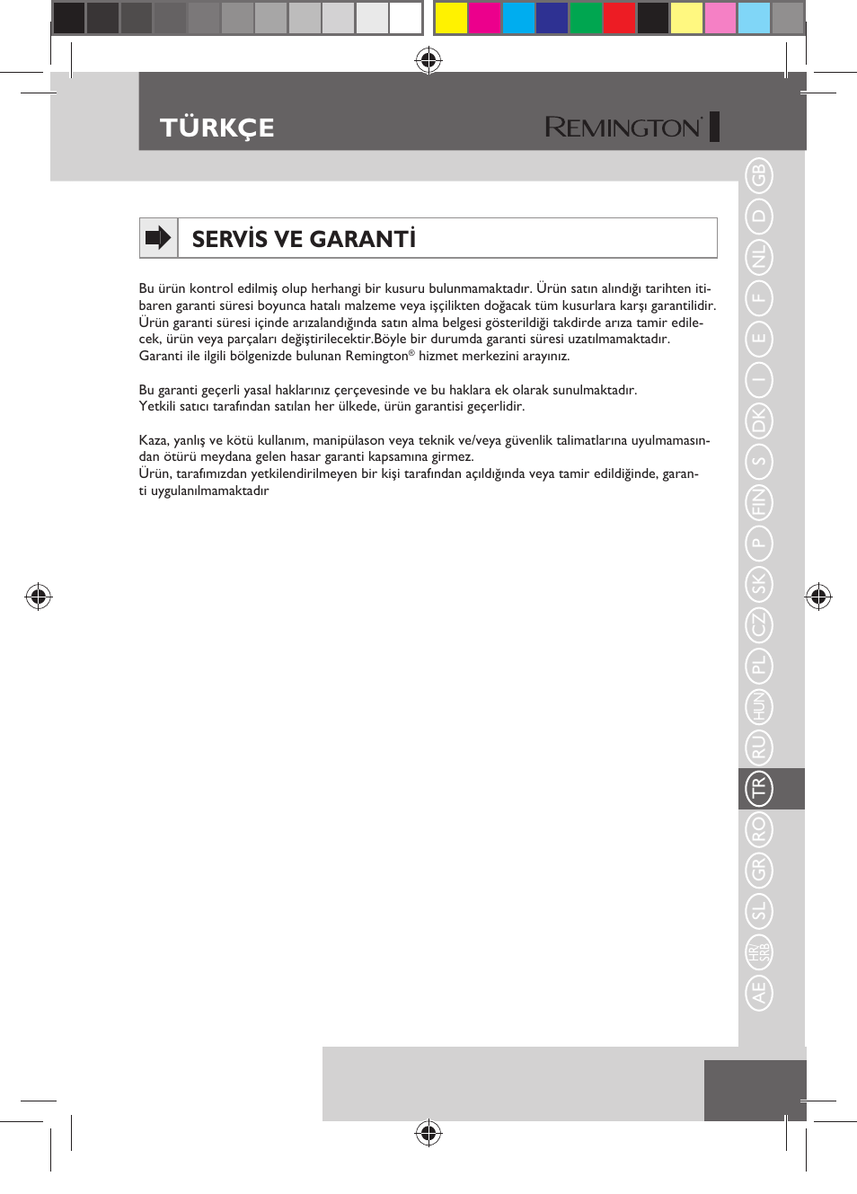 Türkçe, Servis ve garanti | Remington HC5150 User Manual | Page 93 / 125