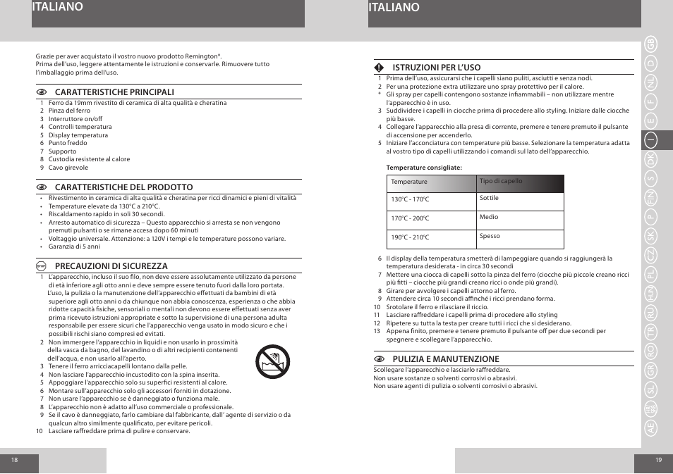 Italiano | Remington CI8319 User Manual | Page 10 / 37