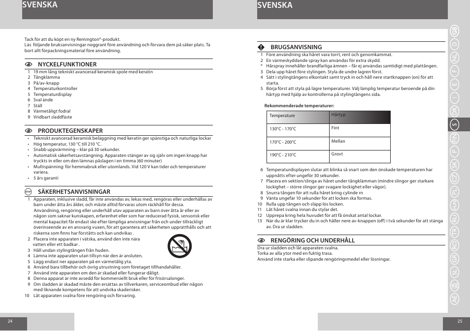 Svenska | Remington CI8319 User Manual | Page 13 / 37