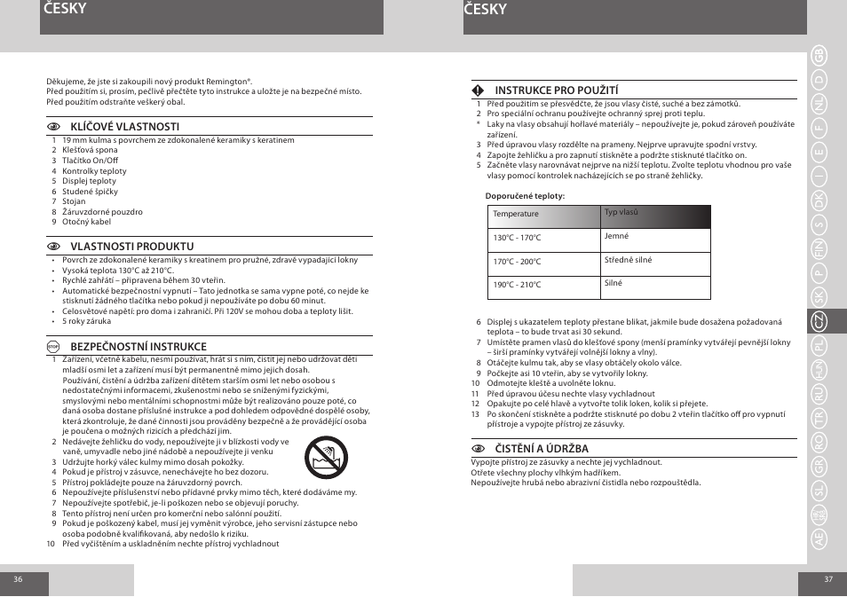 Česky | Remington CI8319 User Manual | Page 19 / 37