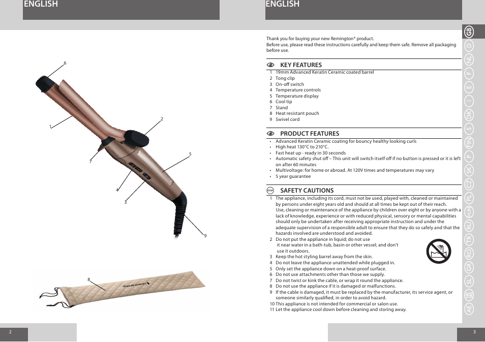 English | Remington CI8319 User Manual | Page 2 / 37