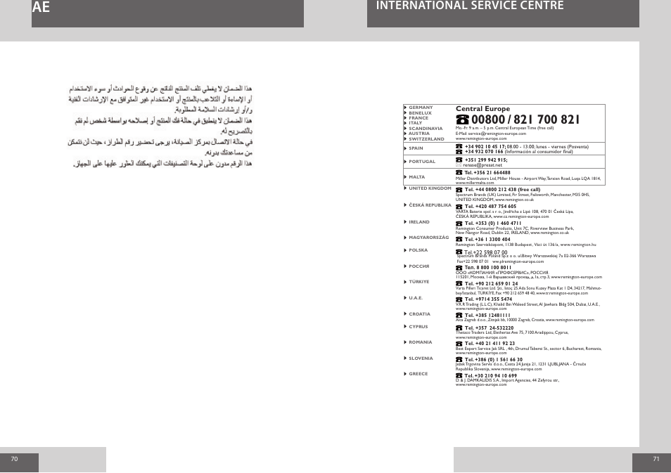 International service centre | Remington CI8319 User Manual | Page 36 / 37