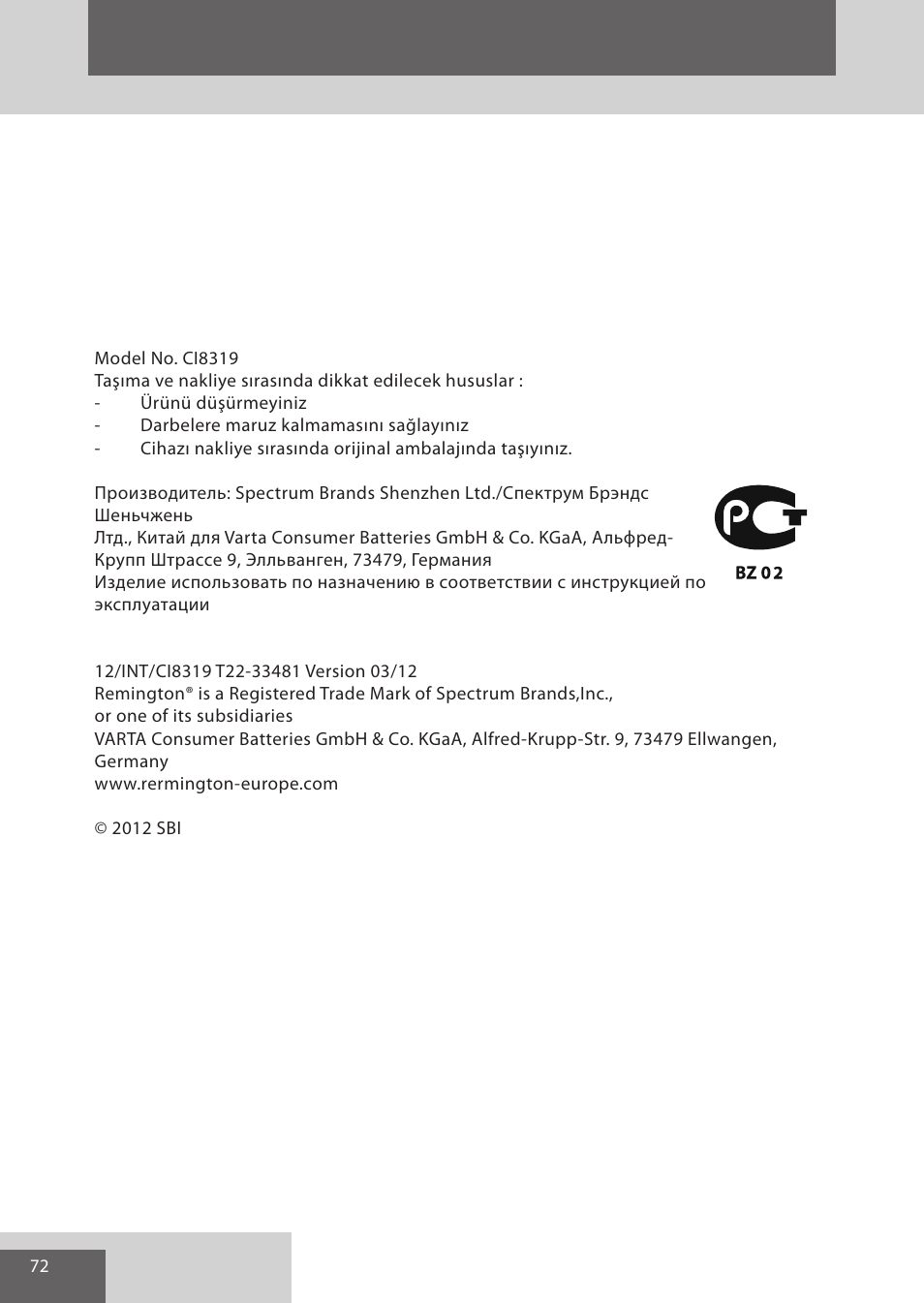 Remington CI8319 User Manual | Page 37 / 37