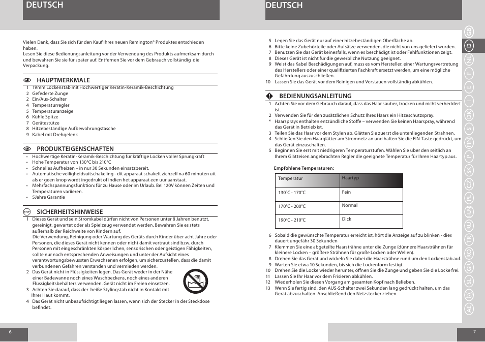Deutsch | Remington CI8319 User Manual | Page 4 / 37