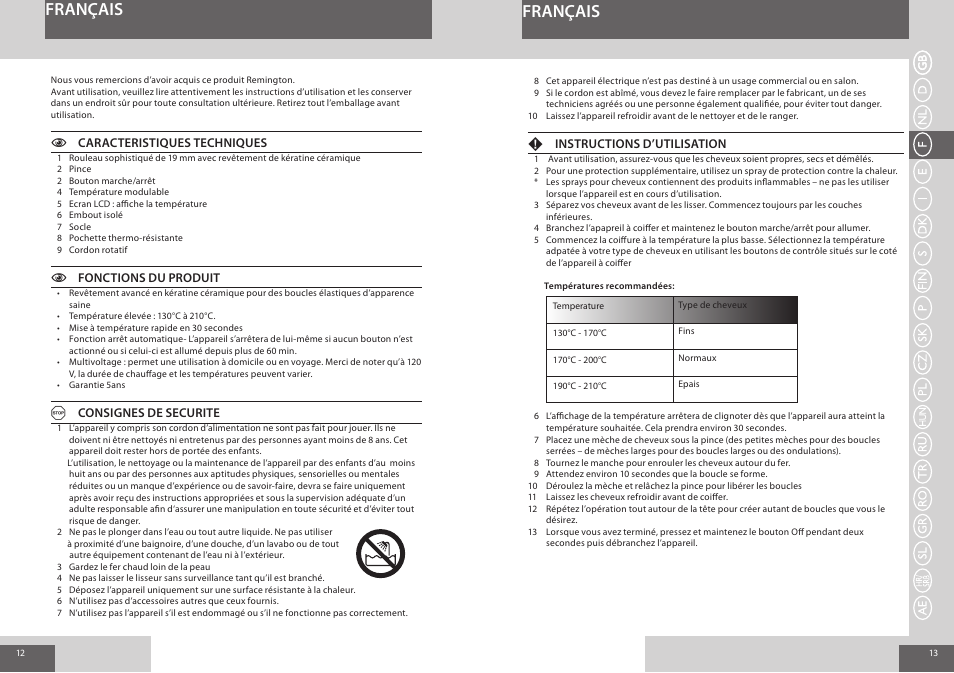 Français | Remington CI8319 User Manual | Page 7 / 37