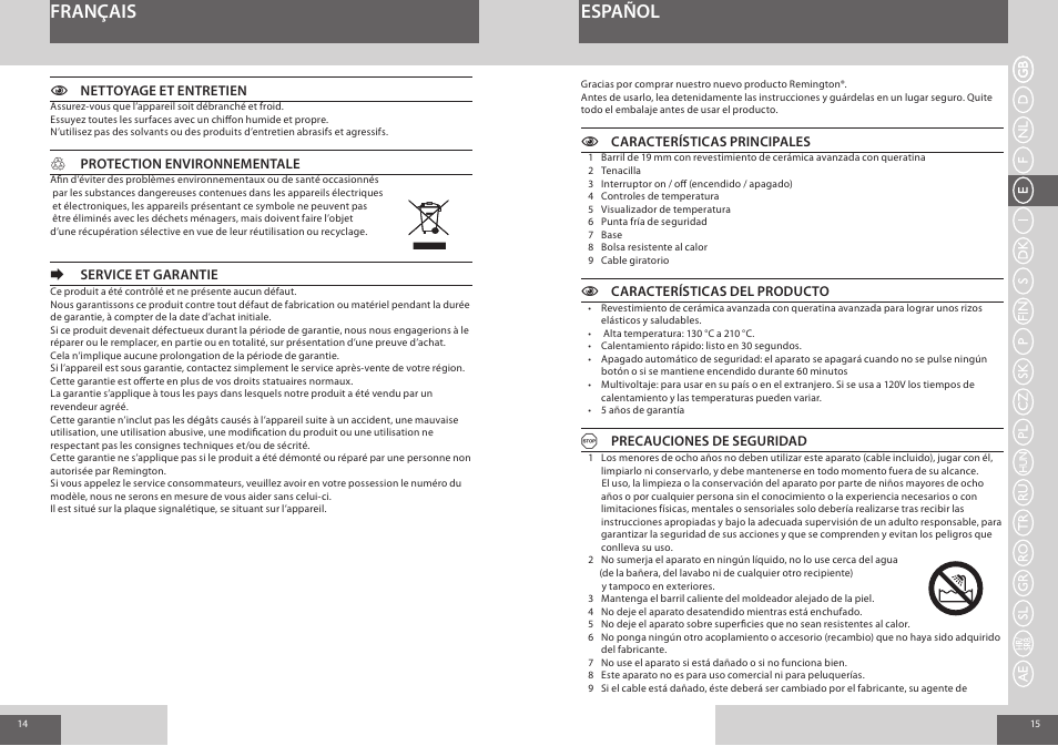 Français español | Remington CI8319 User Manual | Page 8 / 37