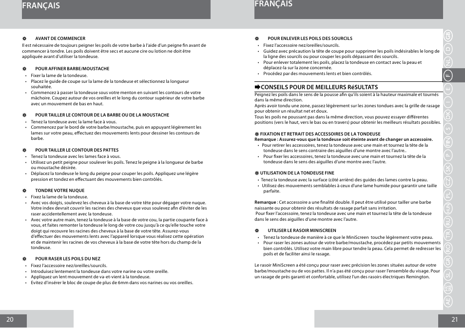 Français | Remington PG6030 User Manual | Page 11 / 60