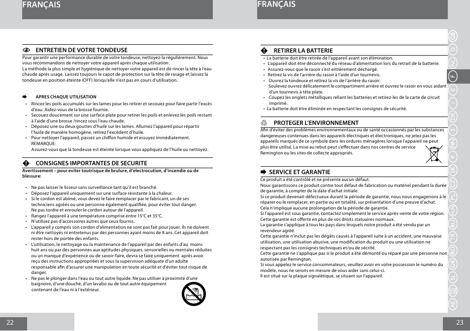 Français | Remington PG6030 User Manual | Page 12 / 60