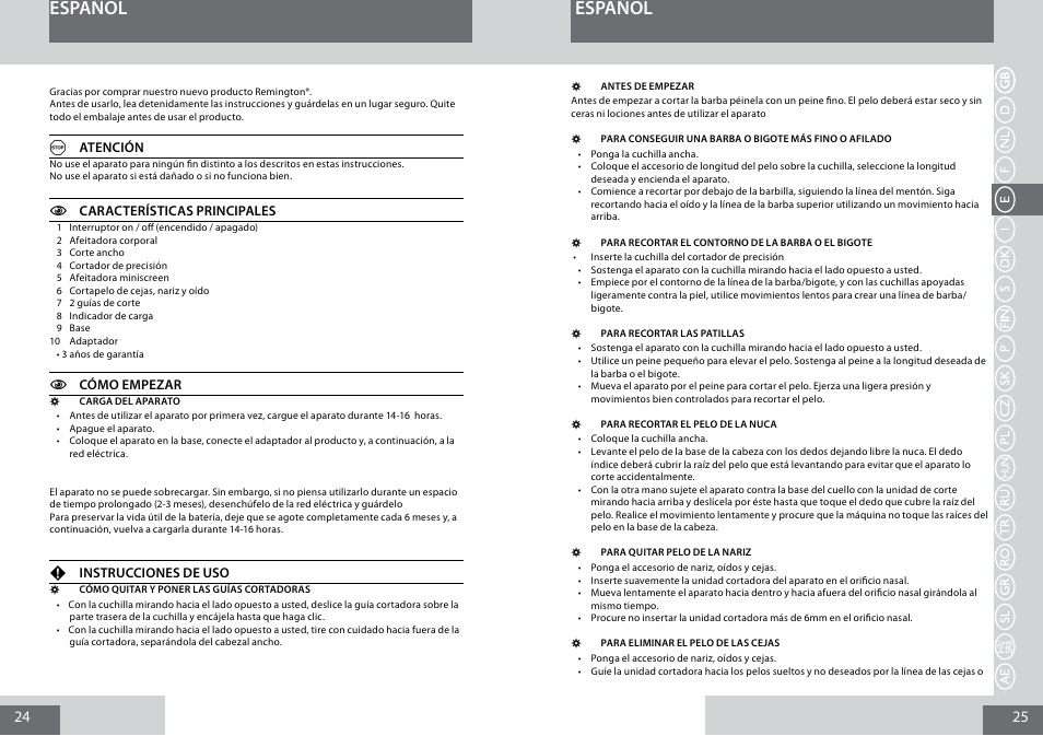 Español | Remington PG6030 User Manual | Page 13 / 60