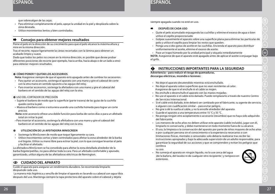 Español | Remington PG6030 User Manual | Page 14 / 60