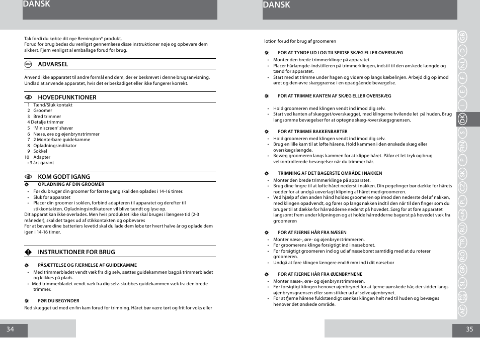 Dansk | Remington PG6030 User Manual | Page 18 / 60