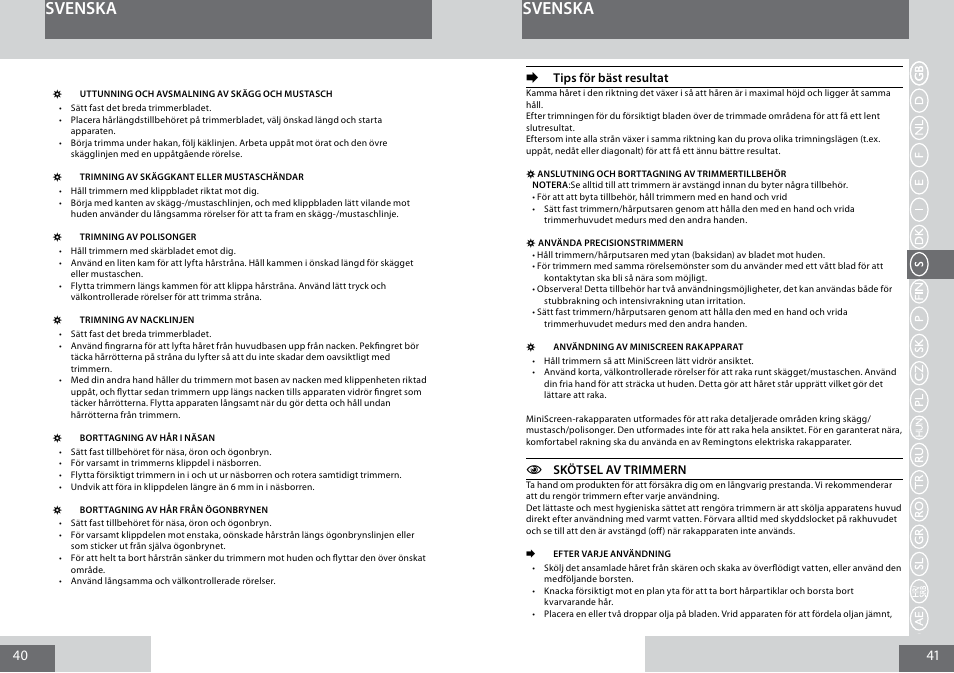 Svenska | Remington PG6030 User Manual | Page 21 / 60