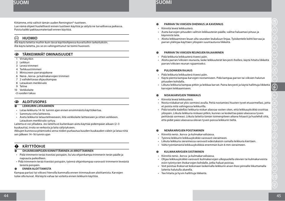 Suomi | Remington PG6030 User Manual | Page 23 / 60