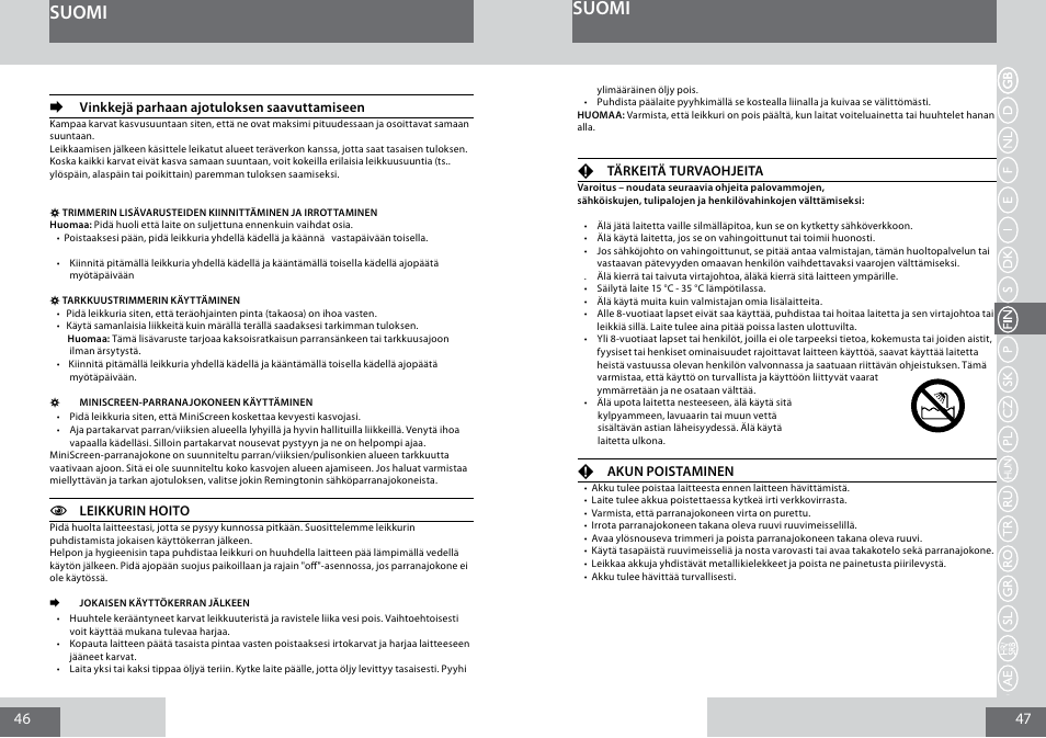 Suomi | Remington PG6030 User Manual | Page 24 / 60